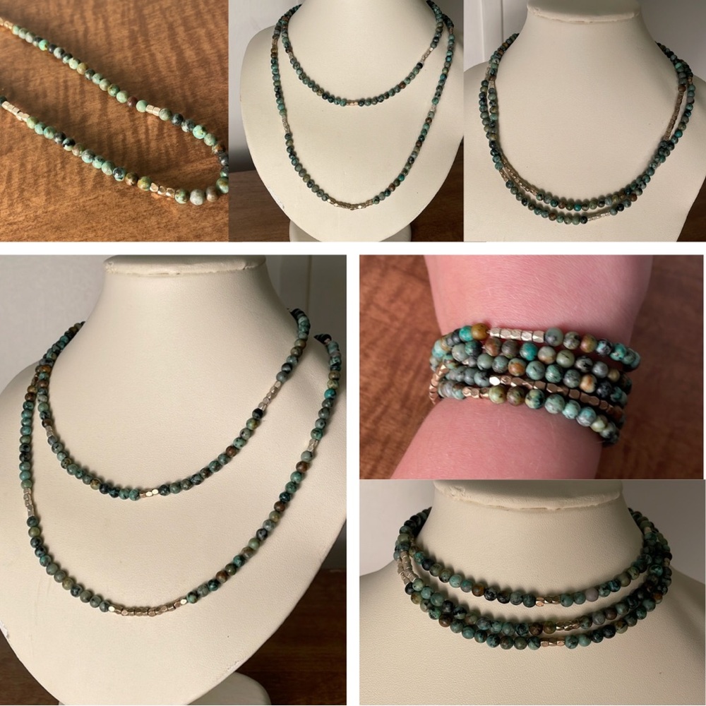Turquoise & Gold Beaded Necklace Bracelet Versatile Handcrafted in New Mexico
